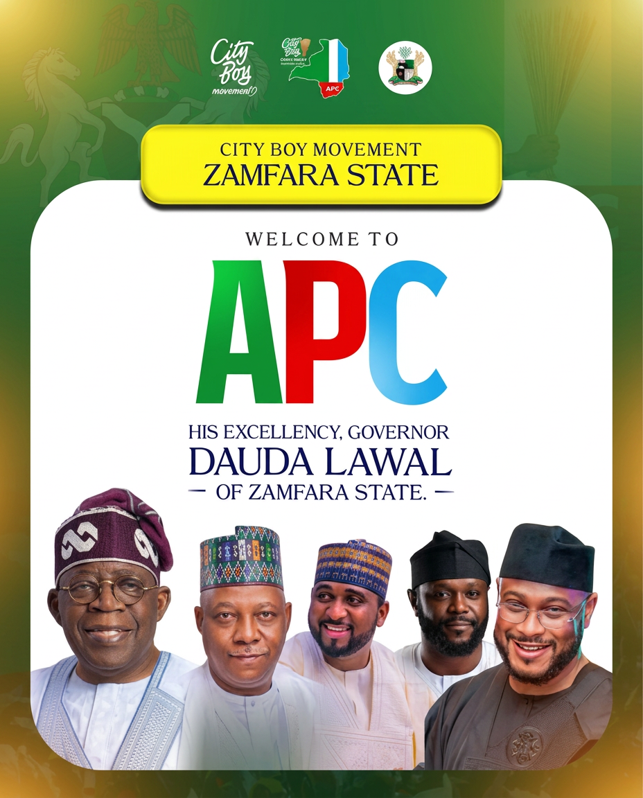 Poster welcoming Governor Dauda Lawal of Zamfara State to the APC