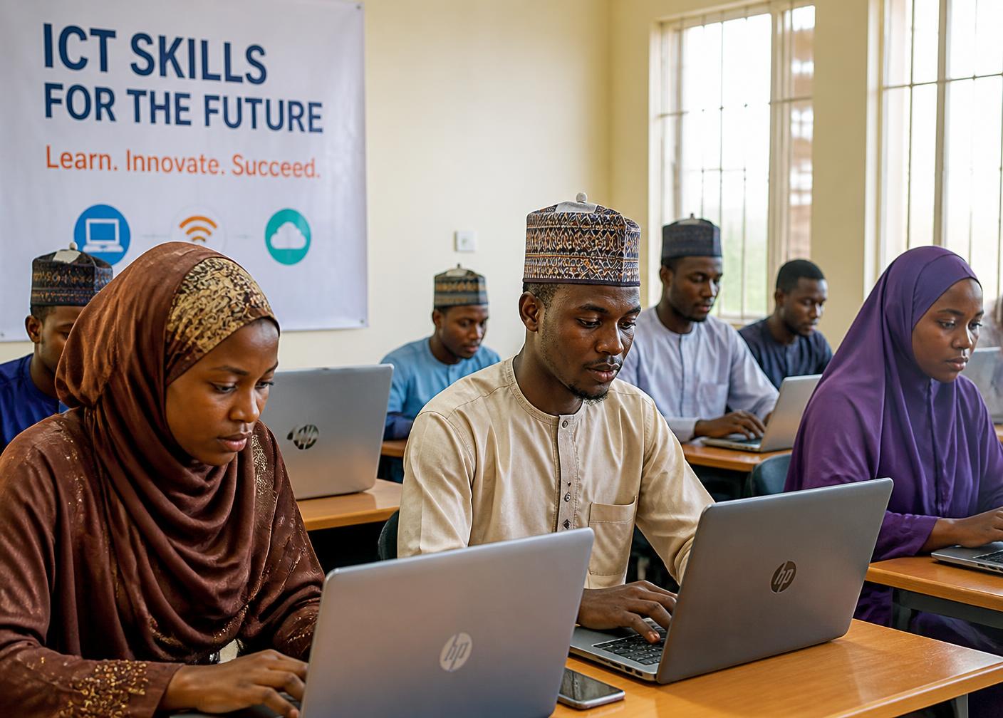 Young people at an ICT skills training session